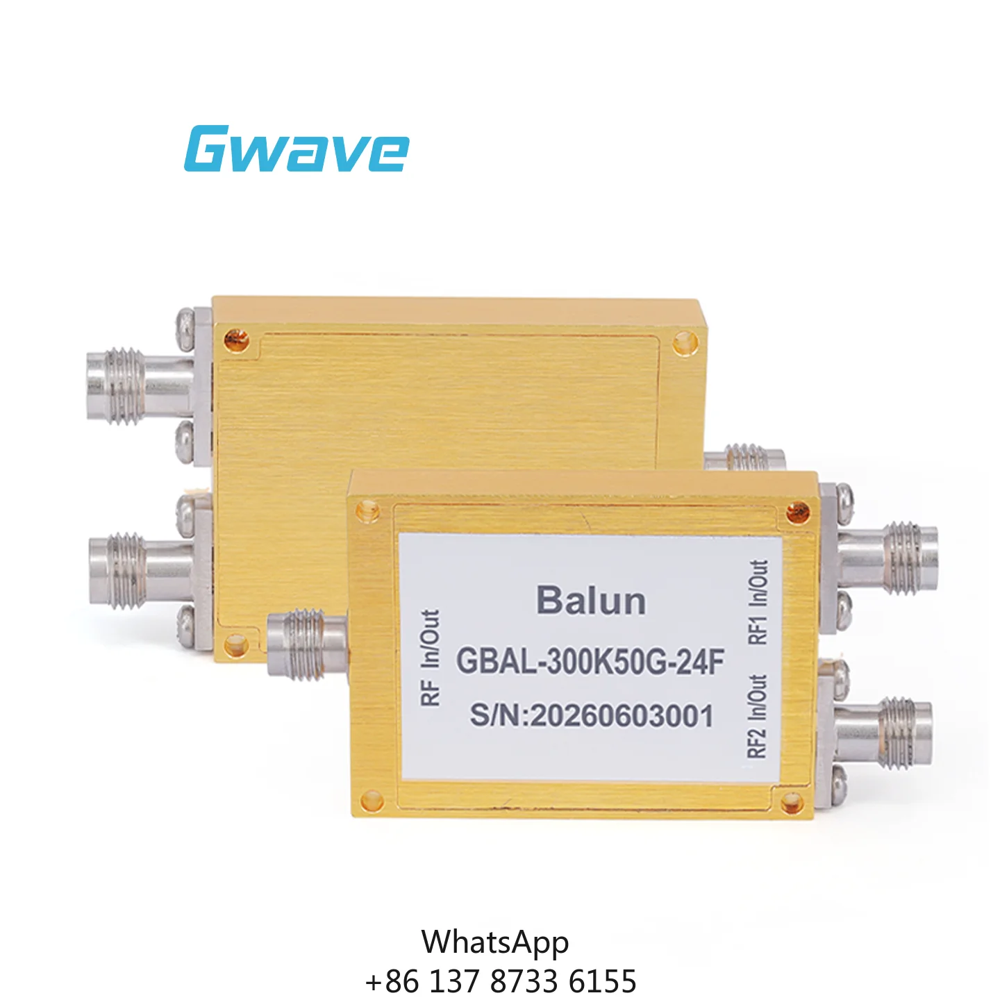 Gwave 2.4mm Female RF Balun (Single-Ended Differential) 50 Ohm Coaxial Type 300kHz-50GHz 180 Nominal Phase Difference RoHS