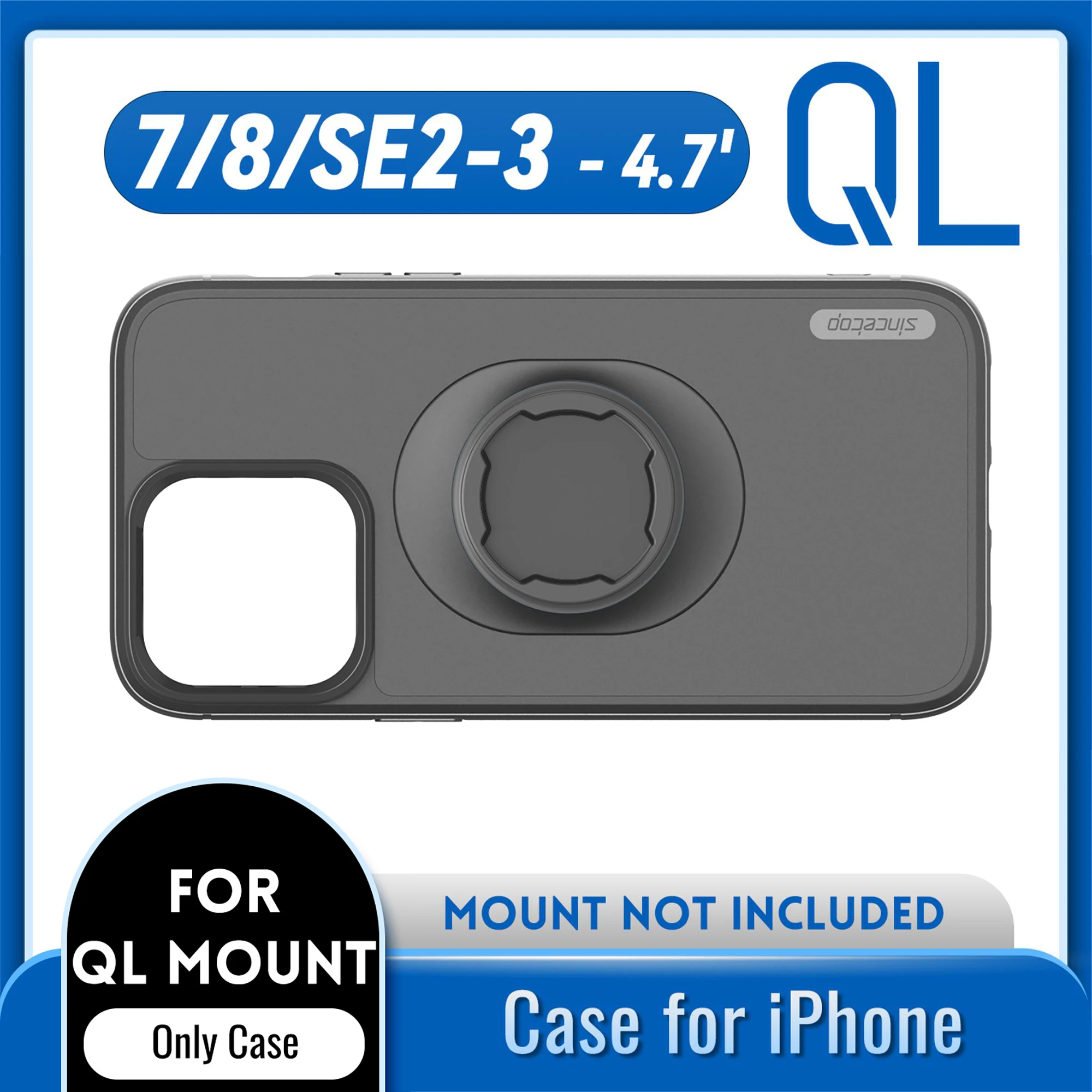 Fietsbevestiging hoesje voor iPhone 17 16 15 14 13 12 11 8 X Pro Max Plus SE Mini, lock-in design, geschikt voor quad-stijl fiets/motorbevestiging
