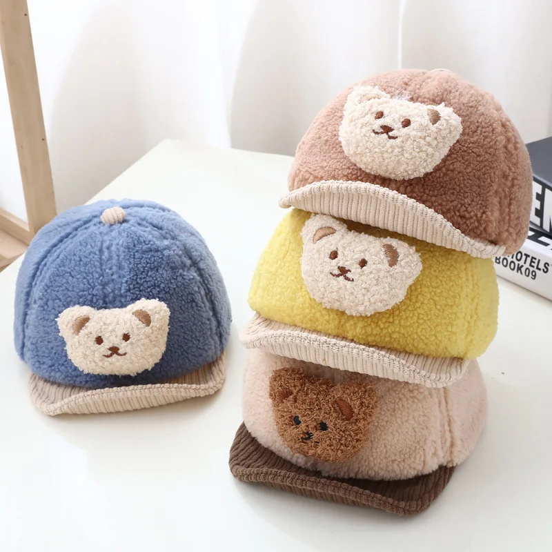 Autumn Winter Boy Girl Baby Baseball Caps New Korean Version Cap Cartoon Bear Thick Warm Kids Toddler Hip Hop Tide Hat 6-24M