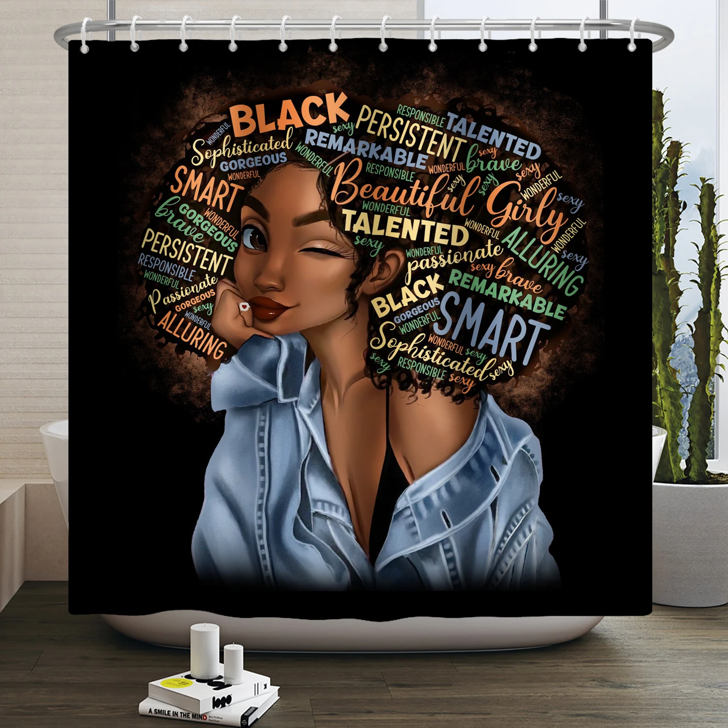 African American Woman Shower Curtain Sexy Black Girl Lady Inspirational Queen Abstract Boho Waterproof Bathroom Shower Curtain