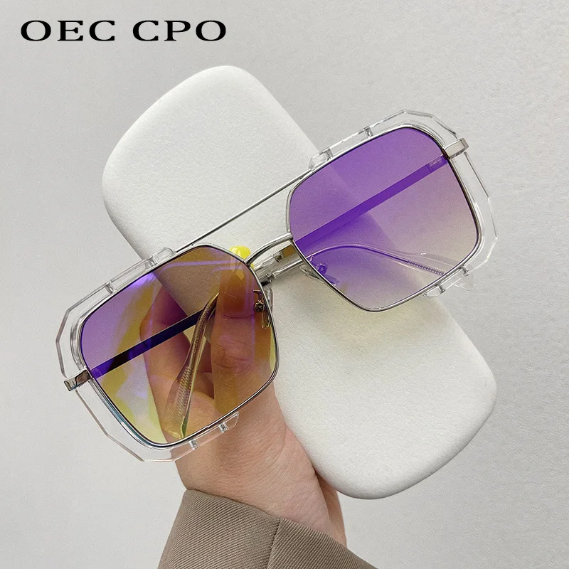 OEC CPO-Óculos Quadrados Coloridos para Homens e Mulheres, Óculos Retro Punk, Shades, UV400, Óculos de Festa, Tendência Popular, Brand Designer