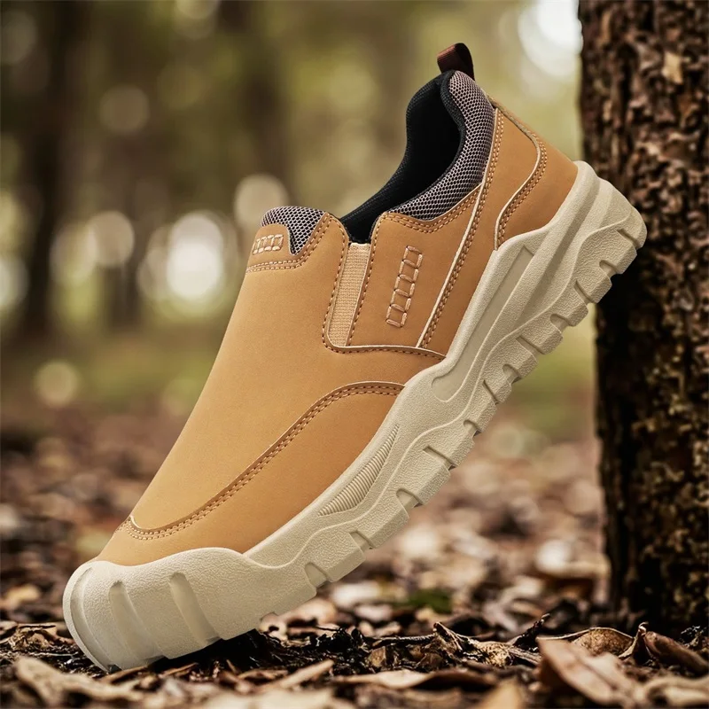 

Lightweight Thick Bottom Casual Shoes Breathable Rubber Sole Easy To Wear Slip on Lazy Person Pu Leather Shoes Zapatillas Male