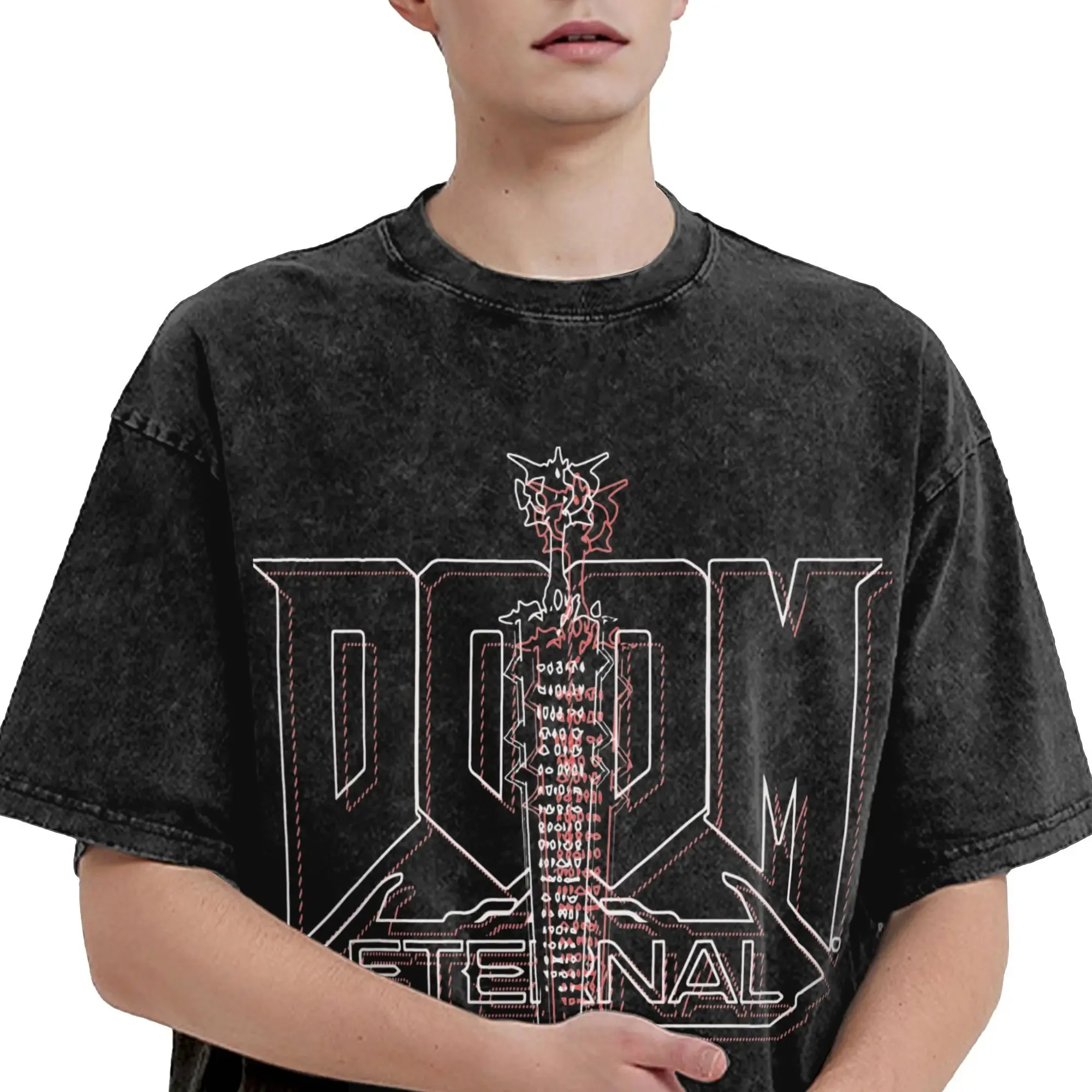 Dark Game Washed Oversized T Shirt Streetwear Y2k Doomguy Dooms