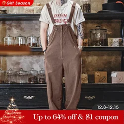 Maden Vintage Large Pockets Navy Deck Overalls Men's Straight Loose Workwear Pants Uncle Fu Amekaji Adjustable Straps Jumpsuit