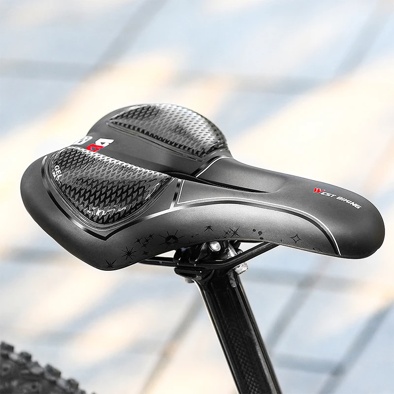 WEST BIKING Bicycle Saddle Silicone Cushion PU Leather Surface Gel Silica Filled Comfortable Shockproof MTB Road Cycling Seat