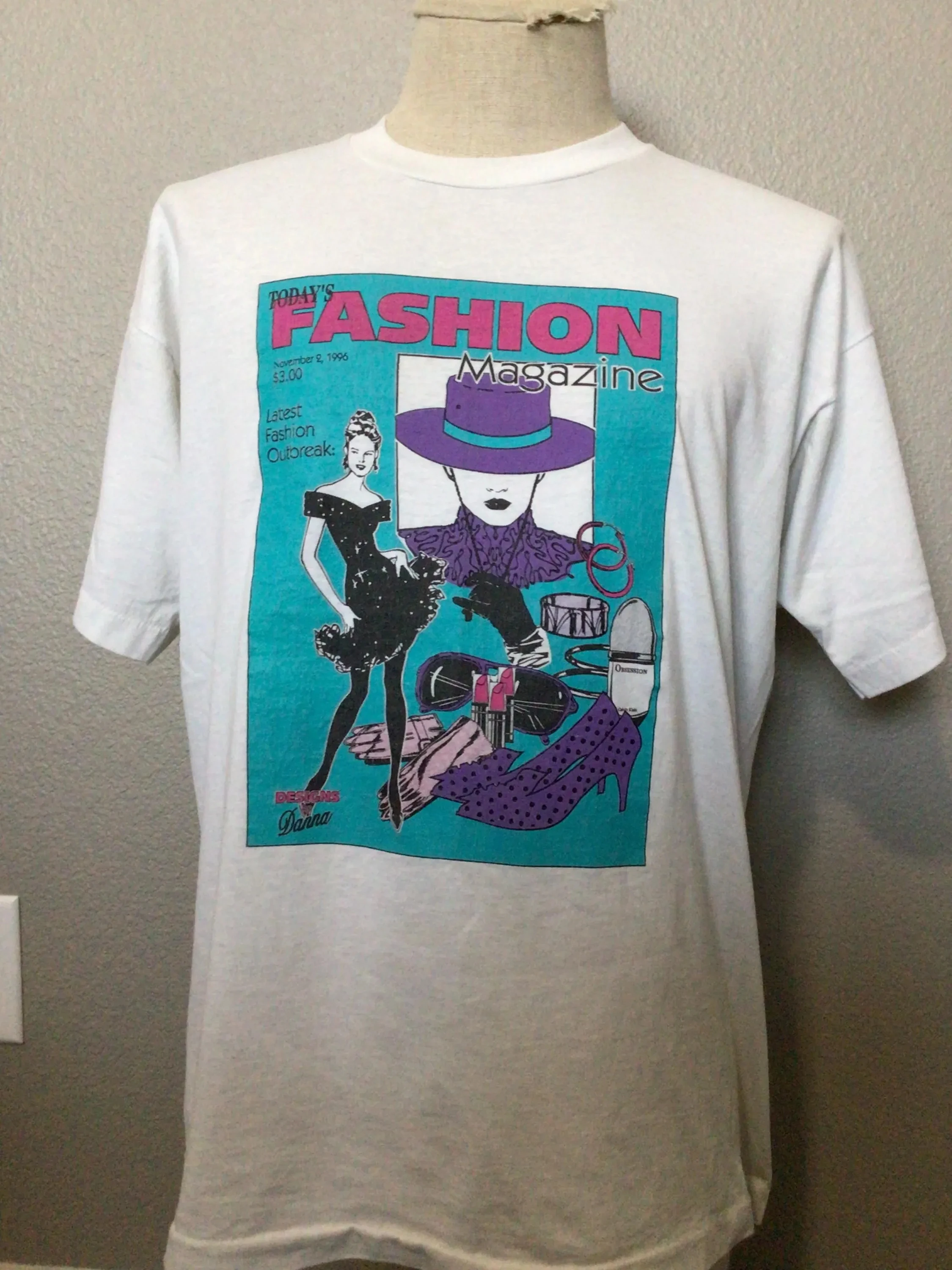 Street Fashion Magazines - Vintage 90er-Jahre-Mode-T-Shirt mit Magazin-Print aus reiner
