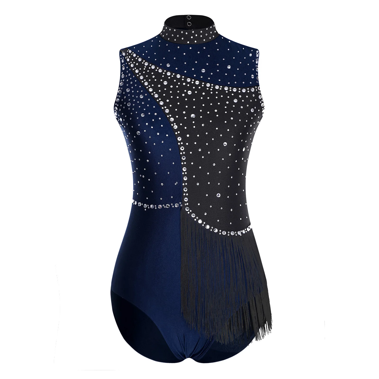 Women Rhythmic Gymnastics Ballet Dance Bodysuit Glittery Rhinestones Tassel One-piece Leotards Jumpsuit Figure Skating Unitards