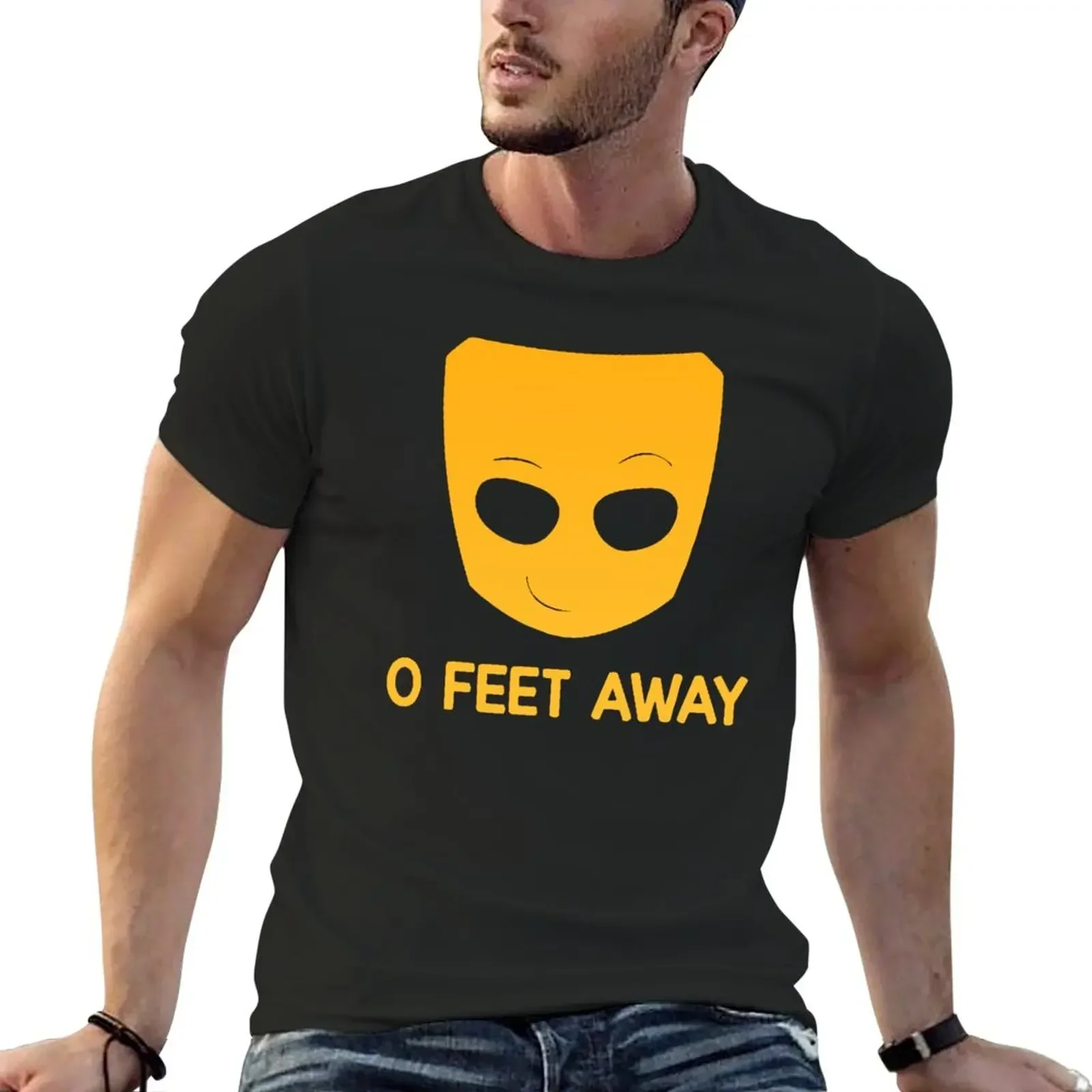 Grindr zero - O feet away camiseta para hombre, diseño personalizado de sudor, camisetas blancas lisas