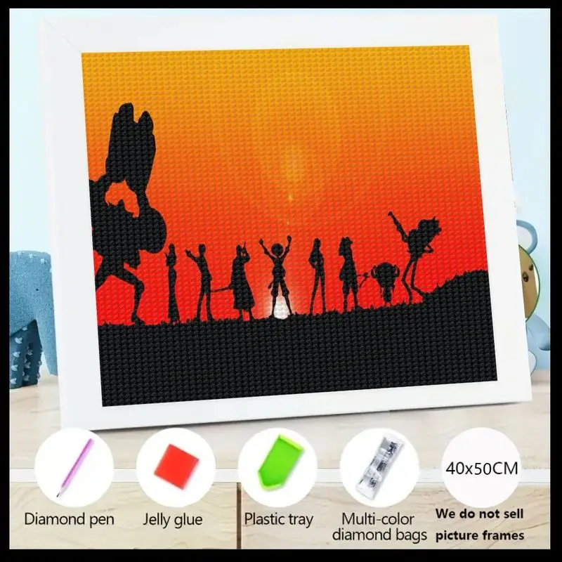 

1 шт. 5D DIY комплект алмазной живописи, цельная соломенная шляпа пираты аниме манга силуэт заката полная дрель кристалл горный хрусталь Алмаз