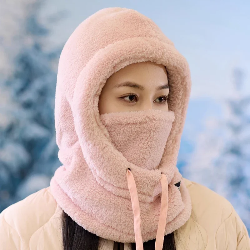 قبعة صوفية شتوية مقاومة للرياح ودافئة للنساء لركوب الدراجات مع غطاء رقبة من الصوف، وشاح للنساء، قبعة صوفية من قطعة واحدة للرجال