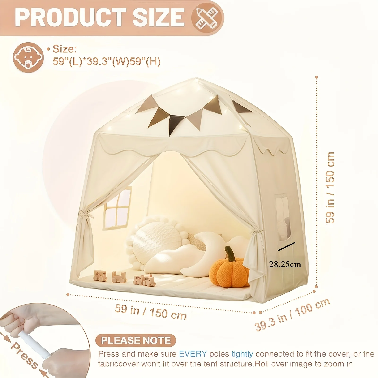 Extra Large Kids Play Tent with Flags, Portable & Foldable Teepee, Indoor Outdoor Dome Tent Playhouse, Bed Tent Bed Canopy