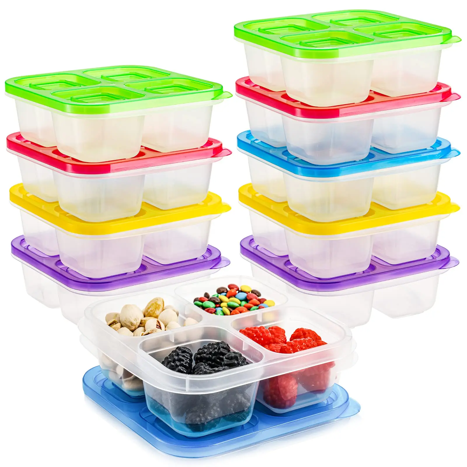 Bento Snack Boxes, Reusable Meal Prep Containers, 4-Compartment Lunch Boxes, Stackable Divided Food Storage Containers for Work