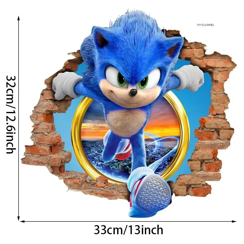 Papel tapiz 3D de Sonic The Hedgehog, pegatinas de pared impermeables con estampado de juego de Anime, decoración de habitación de niños, póster de