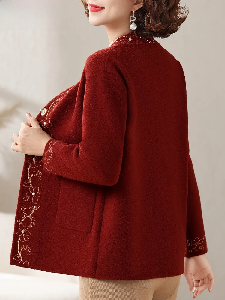 

Модное шерстяное короткое пальто для женщин среднего возраста, зимняя одежда, кимоно с V-образным вырезом, на пуговицах, утепленное, из поларфлиса.