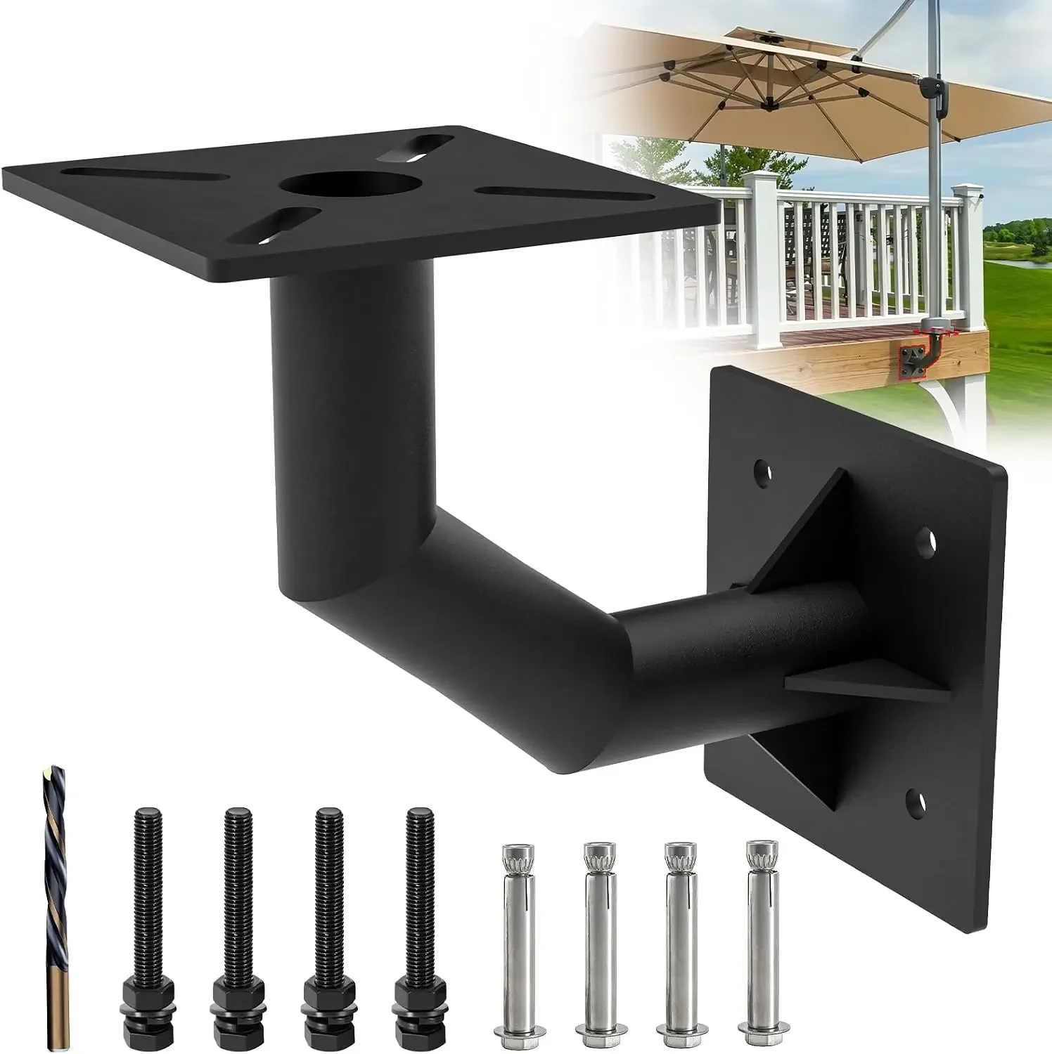 Heavy Duty Deck Mounted Cantilever Umbrella Bracket System | Steel Side Mount for Purple Leaf Umbrella, Fits 6x6 Post or Rim Joi