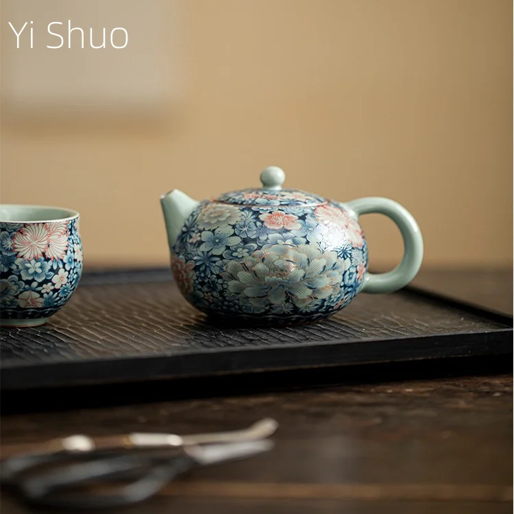 

Ru Kiln Filigree Gold Blooming Flowers Like Brocade Xishi Pot Can Be Raised Керамический чайник с одним пивоварением Чайник для заварки чая Чайник