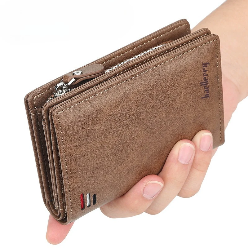 

New Men's Short Retro Buckle Wallet with Zipper