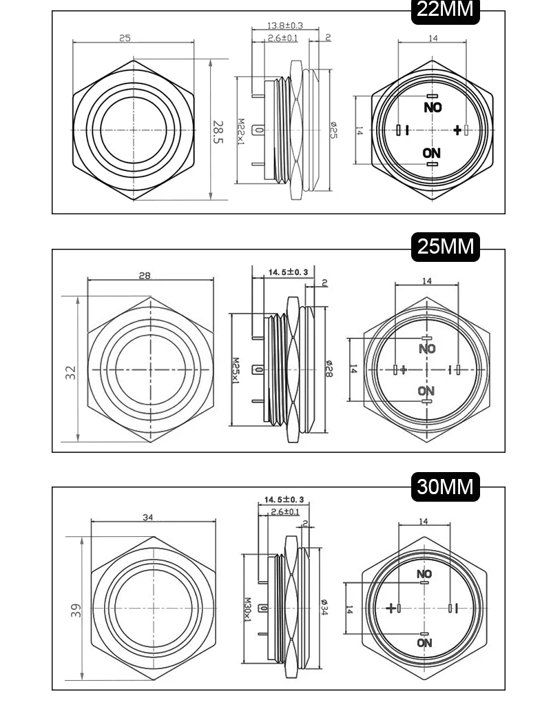 ミニ防水金属押しボタンスイッチ,ショートストローク,LEDライト,赤,青,12mm, 16mm, 19mm, 22mm, 25mm, 28mm 30mm, 5v,12v,24v,220v