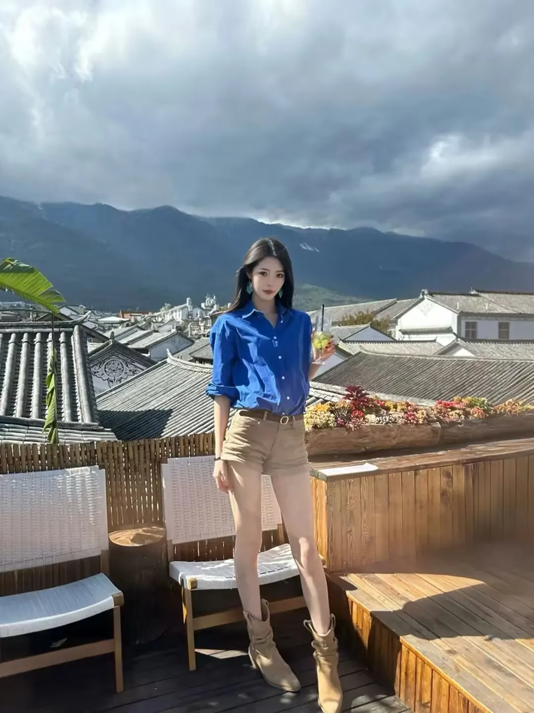 카키 데님 여성용 하이웨이스트 슬림핏 여름 신상 핫팬츠 스트레이트 레그 트렌디 진 캐주얼 팬츠