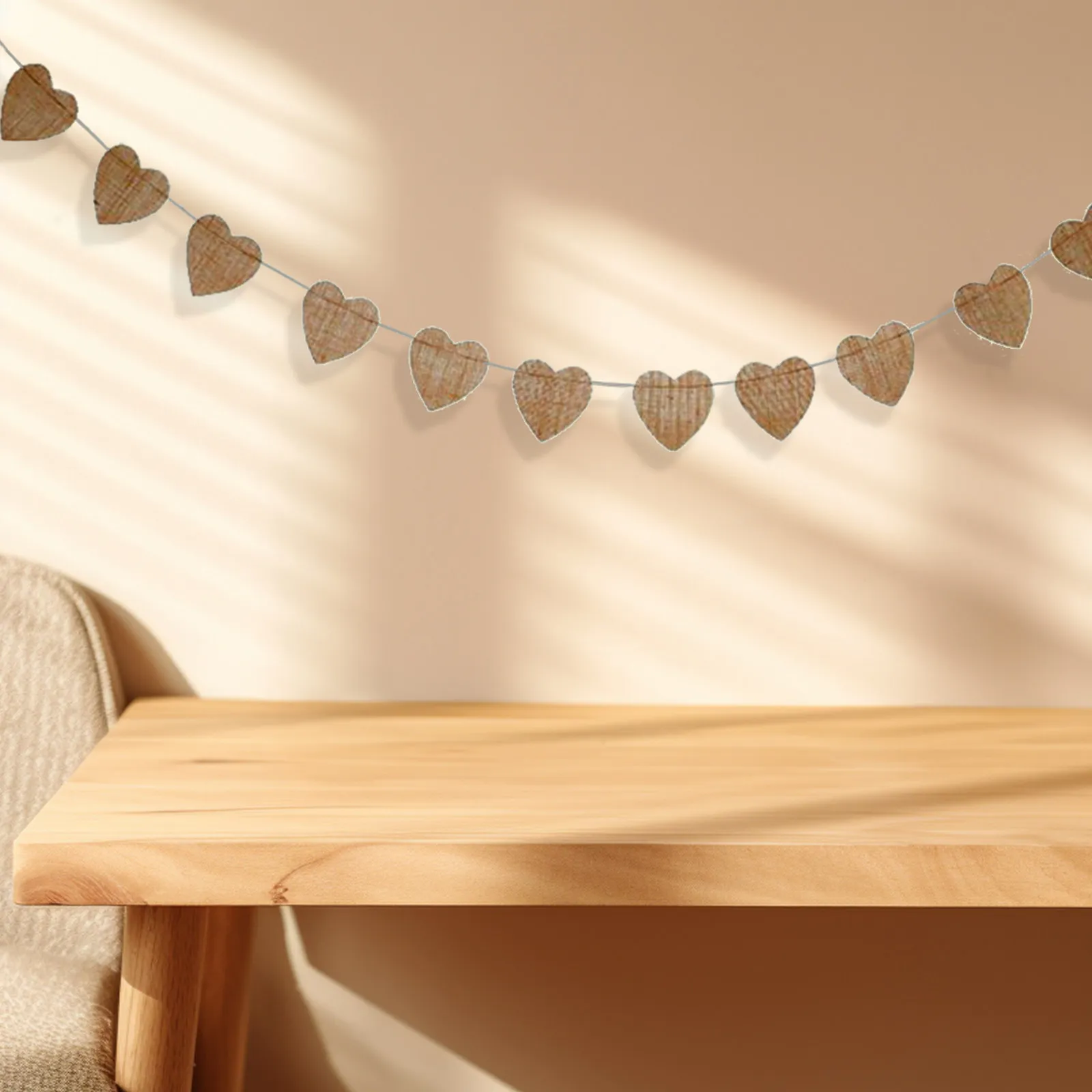 48 Flags Burlap Heart Banner Garland Blank Rustic Valentine's Day Love Bunting Indoor Wall Wedding Anniversary Party Decoration