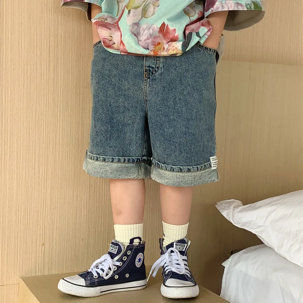 

Summer Boys Denim Shorts 2023 Kids Fashion Loose Thin Style Knee Length Jeans Boys' streewear Middle pants