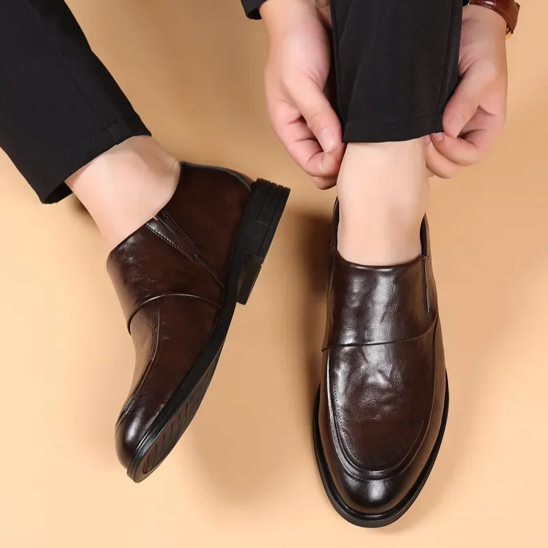 Autumn New Men Genuine Leather Dress Shoes Fashion Pointed Toe Work Business Leisure Shoes