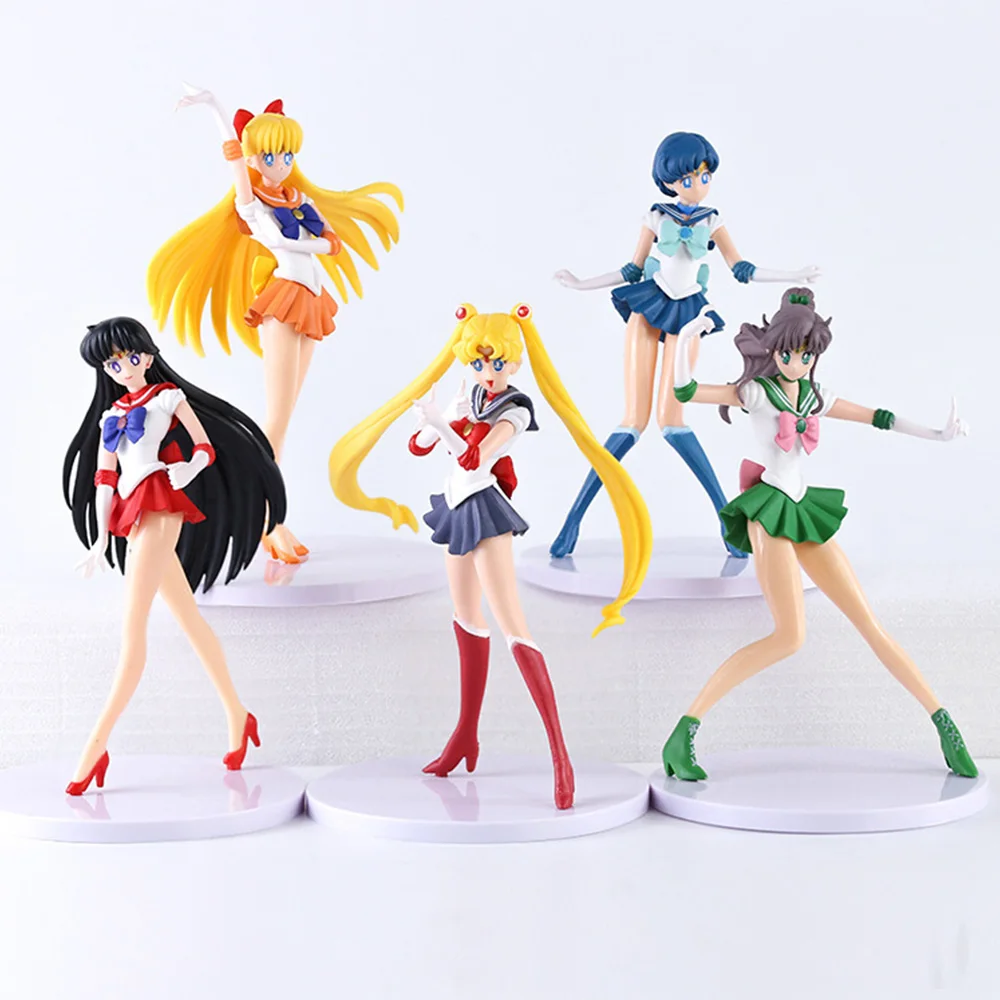 

5pcs-Set Sailor Moon Anime Figure Mizuno Ami Tsukino Usagi Hino Rei Aino Minako Action Figure Model Kawaii Doll toys Gift