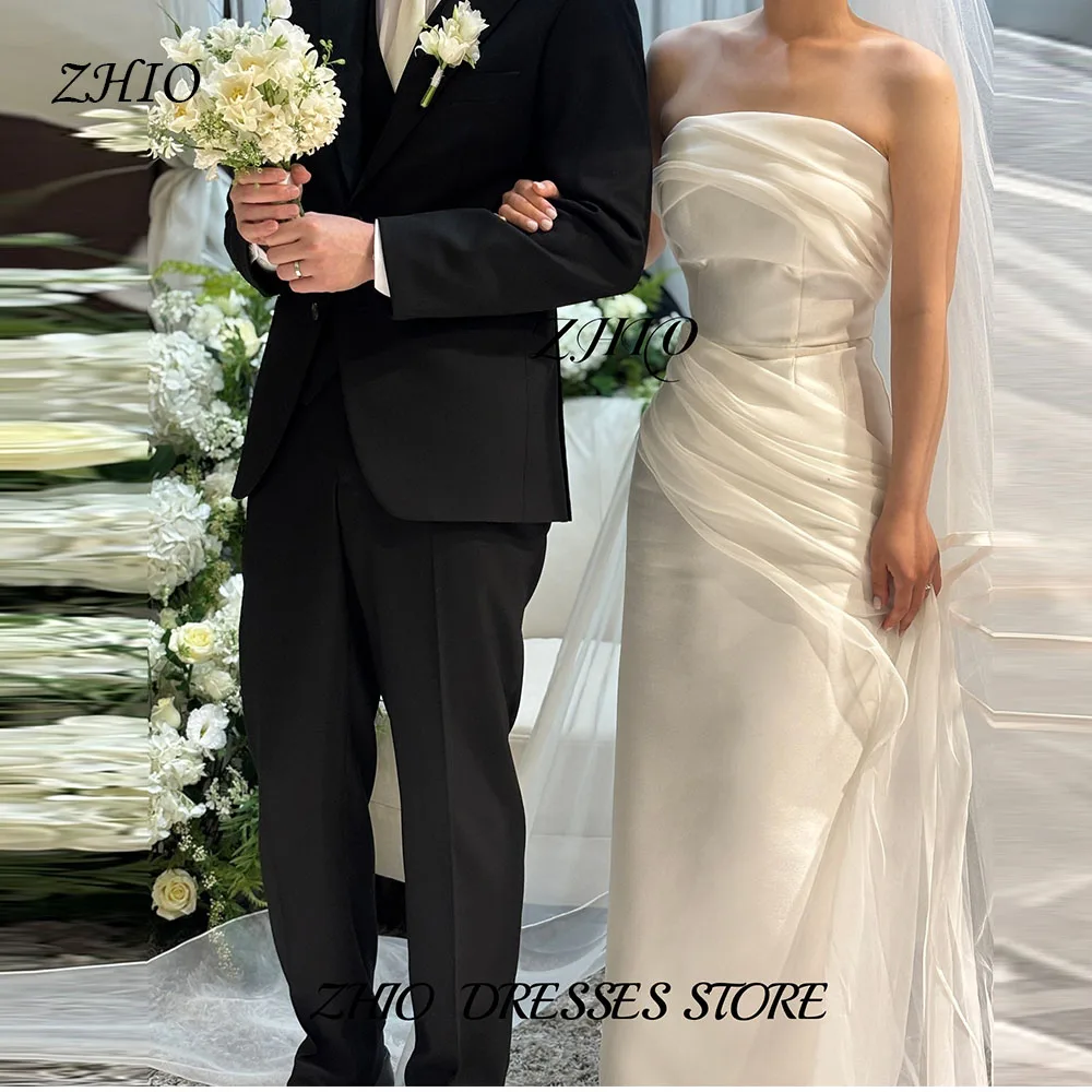 ZHIO Белое свадебное платье без бретелек с прозрачной запахом Элегантное простое стильное свадебное платье с длинным шлейфом для церемонии на открытом воздухе по индивидуальному заказу