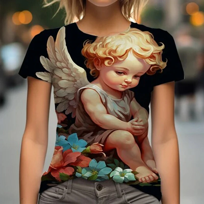 Children's Clothing Girl T-Shirt Short Sleeve Angel Baby 3D Print Kids Summer Clothes Casual Fashion Boy Girl Clothes O-Neck Top