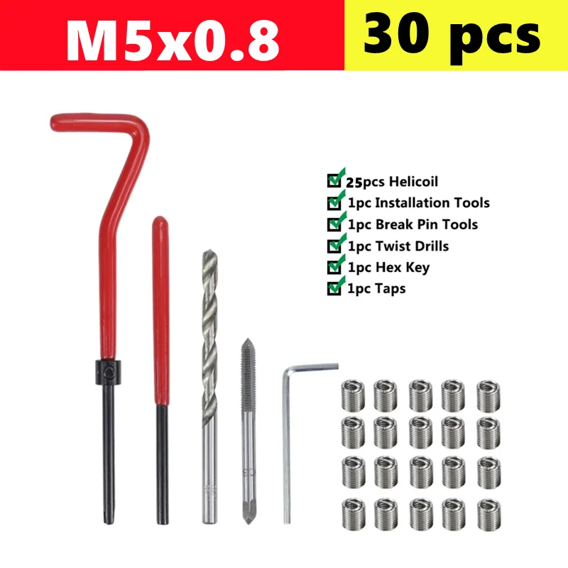 25/75/131pcs draadreparatieset M2-M24, gebruikt om beschadigde draad te repareren, aapmoersleutel, Fried Dough Twists bit handgereedschap