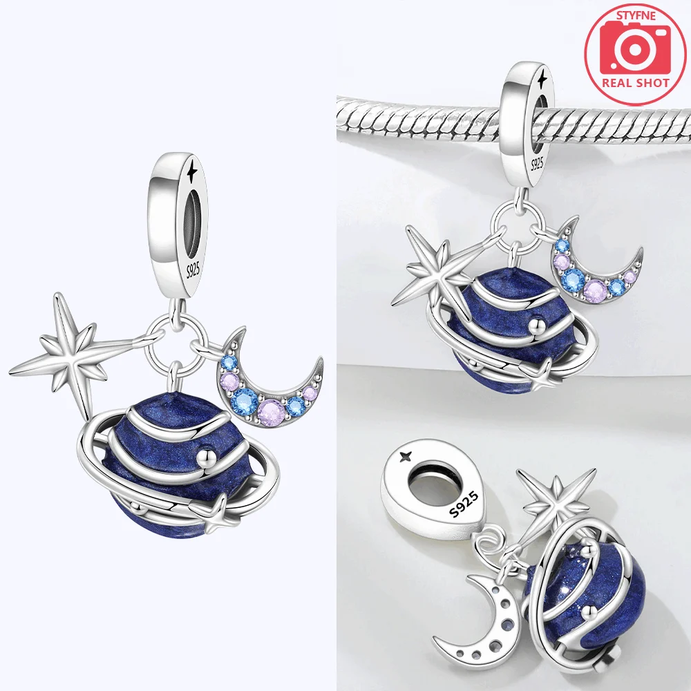 925 Sterling Silver Planet Moon Star Charms Beads Fit Original Bracelets Bag Keychain Earring Pendant Diy Women Jewelry Gift