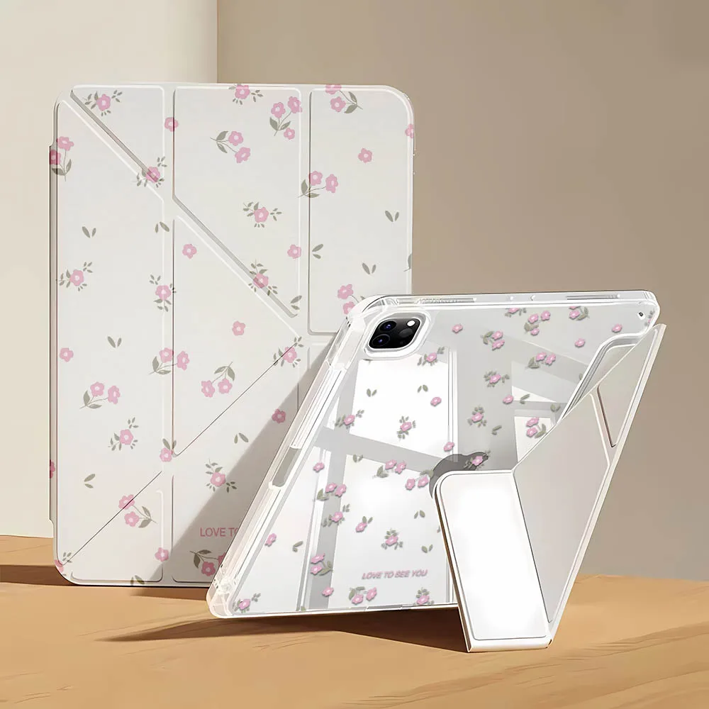 Y-Fold Edge Case for iPad Pro 11 (2021/2022) Mini 6 8.3" High Clarity with Pencil Holder Pink Tiny Floral Protective Cover New
