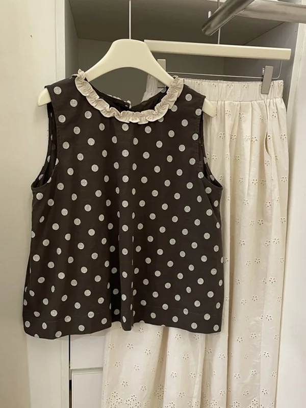

Summer 2025 Korean Sle Polka Dot Svel Loose Slimming Ne Ruffle Top Women's irt Vest Flattering for Younger Look