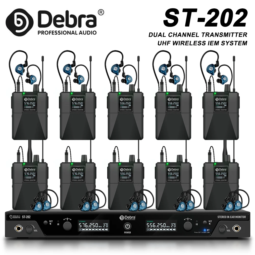 

Стереосистема внутриканального монитора, беспроводная двухчастотная система IEM ST-202, от 560 до 590 МГц для студии звукозаписи, барабанщика, инструмента