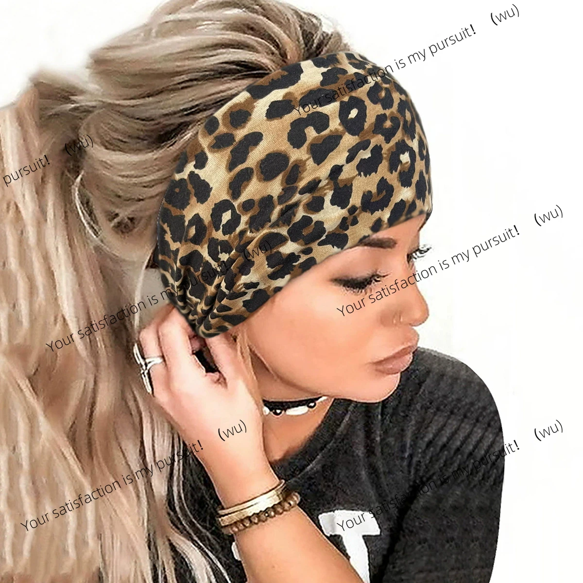 Yoga Leopard Print Headbands For Women's Hair Wide Thick Stretchy Boho Turban Knotted Leopard Head Bands Women's Hair Accessorie