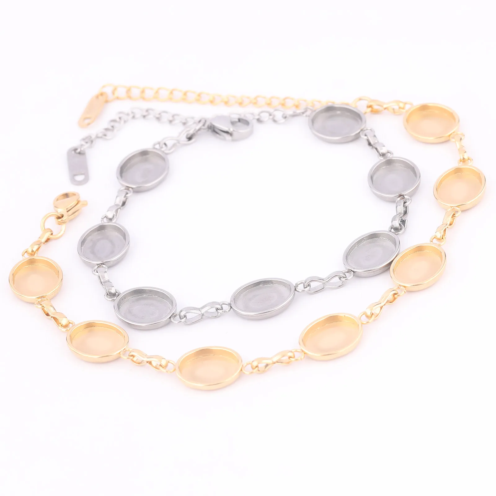 3pcs Stainless Steel Gold Plated 8x10mm oval cabochon bracelet base setting blanks diy bracelets jewelry making accessories