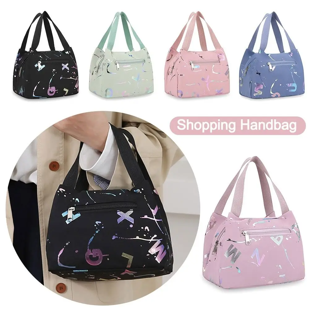 New Bronzing Printing Handbag Oxford Cloth Large Capacity Lunch Bag Waterproof Shopping Handbag