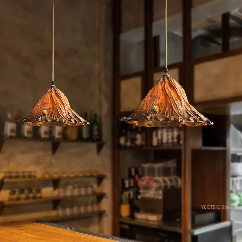 

GHEUVNJ Vintage lotus leaf pendant light, Chinese bar counter restaurant, homestay, tea room, milk tea shop, decorative light