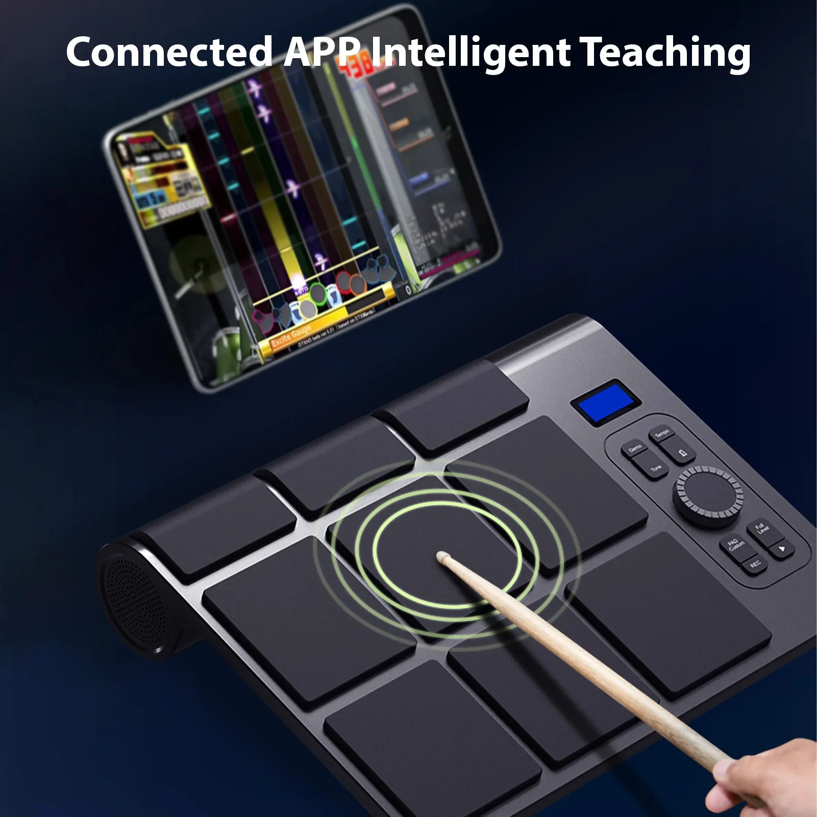 Electronic Tabletop Drum Set with 2 Speaker 9 Pads Color Lighting Supports BT MIDI Various Audio Connection LCD Display Adjustab