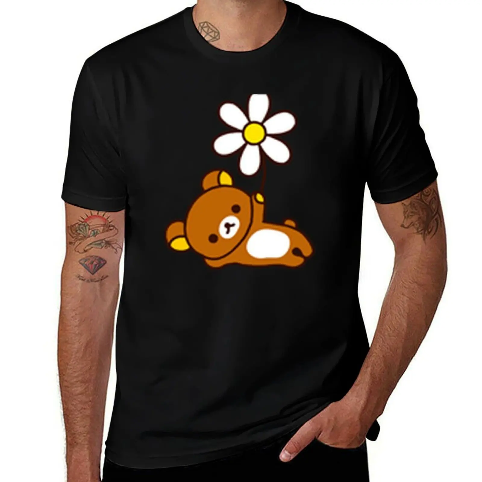 shirts Bear prints t shirt t Daisy With Brown with Rilakkuma Flower T-Shirt cotton t shirt man essential