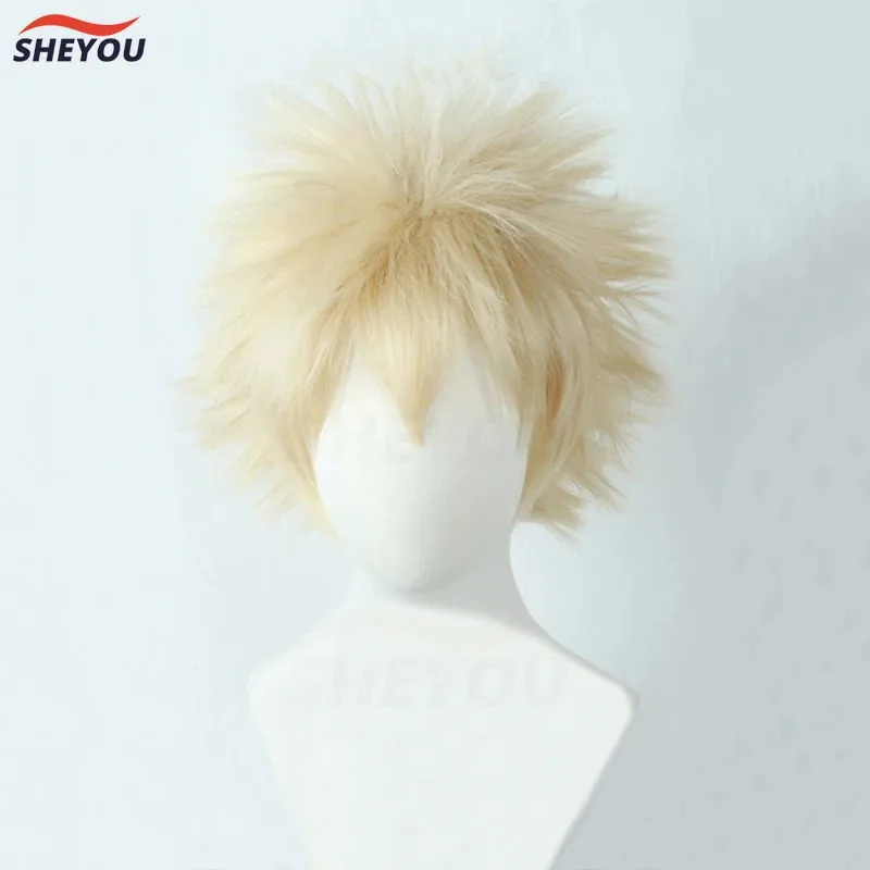 

qq023My Boku no Hero Academia Bakugou Katsuki Bakugo Short Linen Blonde Heat Resistant Cosplay Costume Wig