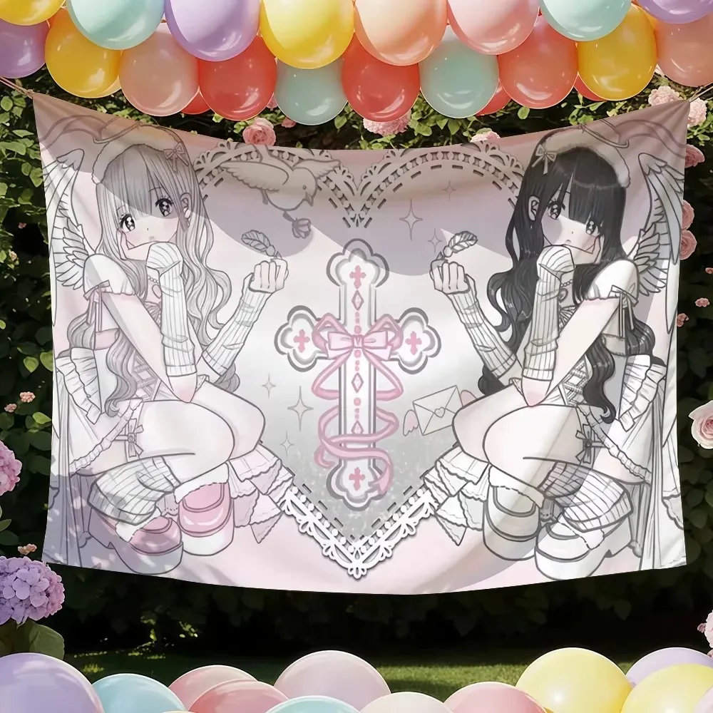Cute Jirai Kei Decorative Banner Flag, Aesthetic Wall Hanging for Garden Wall, Outdoor Camping Family Party Decor, Ideal Gift fo