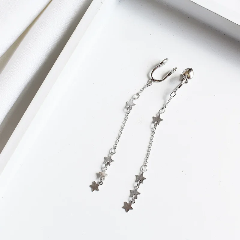 Pendientes largos de plata S925 para mujer, aretes de pentagrama sin Piercing, joyería única para la oreja