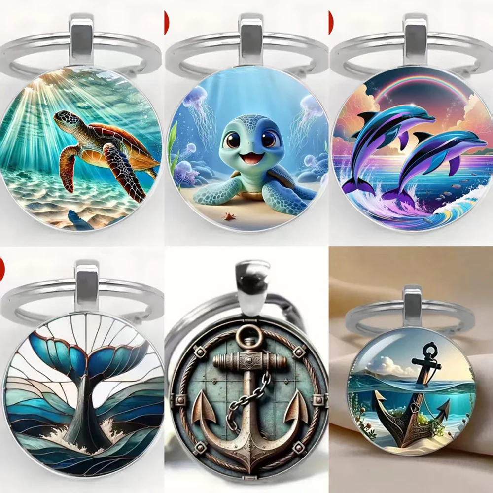 Einzigartiger Meerestier-Anhänger-Schlüsselanhänger, Unisex, buntes Glas, 2D, flacher Rucksack, Schlüssel, tragbarer Schlüsselanhänger, Paar, Freunde, Geschenk, Schmuckstück