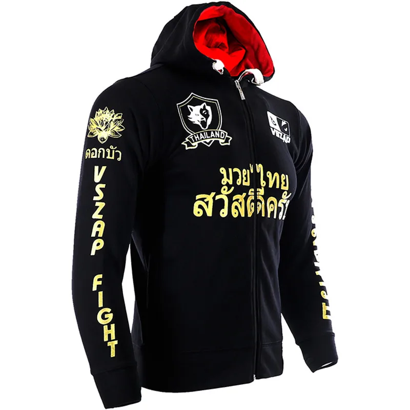 VSZAP MMA bluza z kapturem Muay Thai kwiat lotosu bluzy z kapturem kurtka polarowa męskie bluzy bieganie siłownia boks sztuka walki płaszcz z