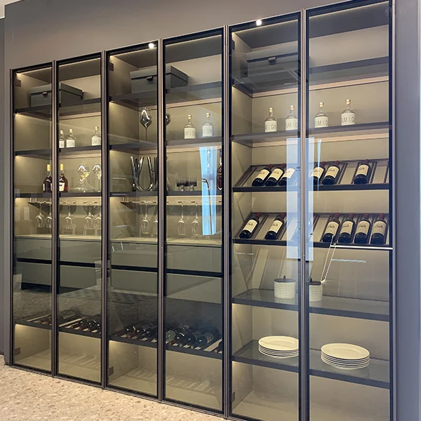 Beautiful Design Glass Wine Cabinet, Stainless Steel Modular Kitchen Furniture, 2026 New Arrival, Popular Home Bar Storage