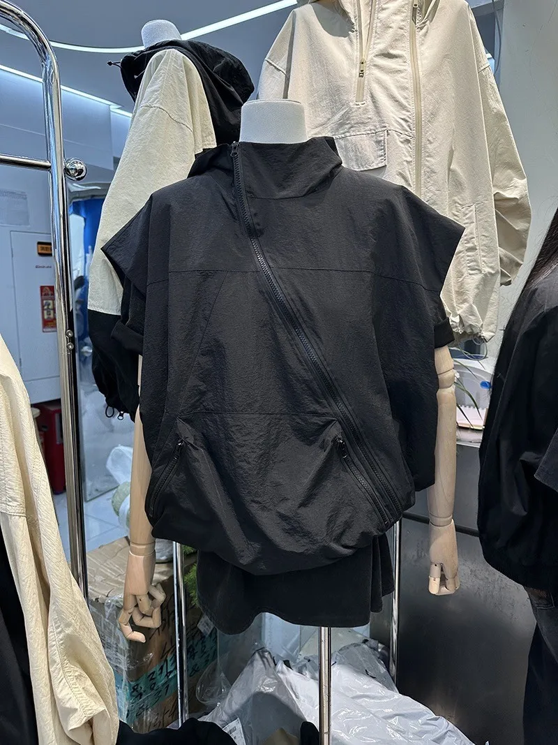 

Женский летний дизайн Sensation Small ence, жилет с капюшоном на косой молнии, европейский солнцезащитный крем, джет, верхняя одежда, майка