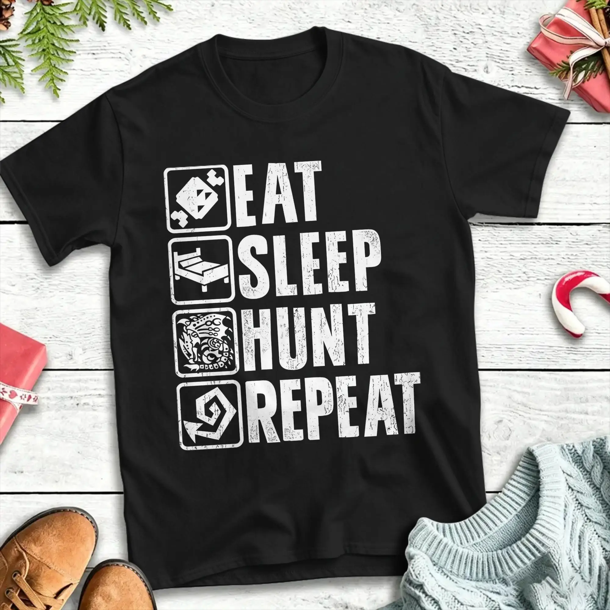 Eat Sleep Hunt Repeat 100% Cotton T-Shirt For Men Summer  Awesome T-Shirts Round Neck Trendy Cool Tee Shirt Big Size Casual Tops