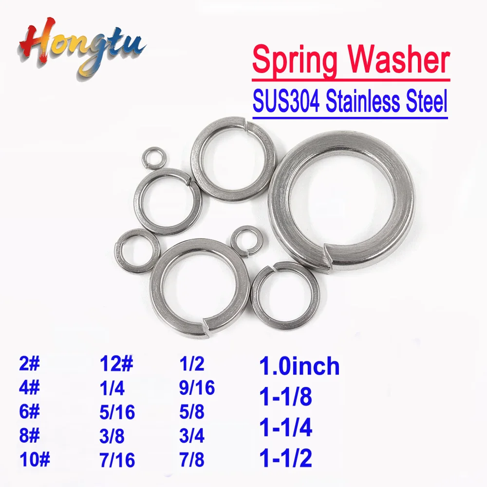 

Hongtu Spring Lock Washers for UNC/UNF/BSW Bolts Screws - SUS304 A2 Stainless Steel, SAE Standard Elastic Rings