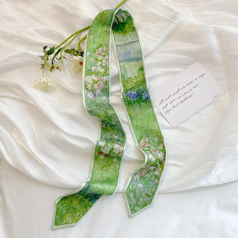 Bag Strap Oil Painting Style Small Ribbon Long Scarf Belt Fashion Headband Spring and Summer Thin Streamer